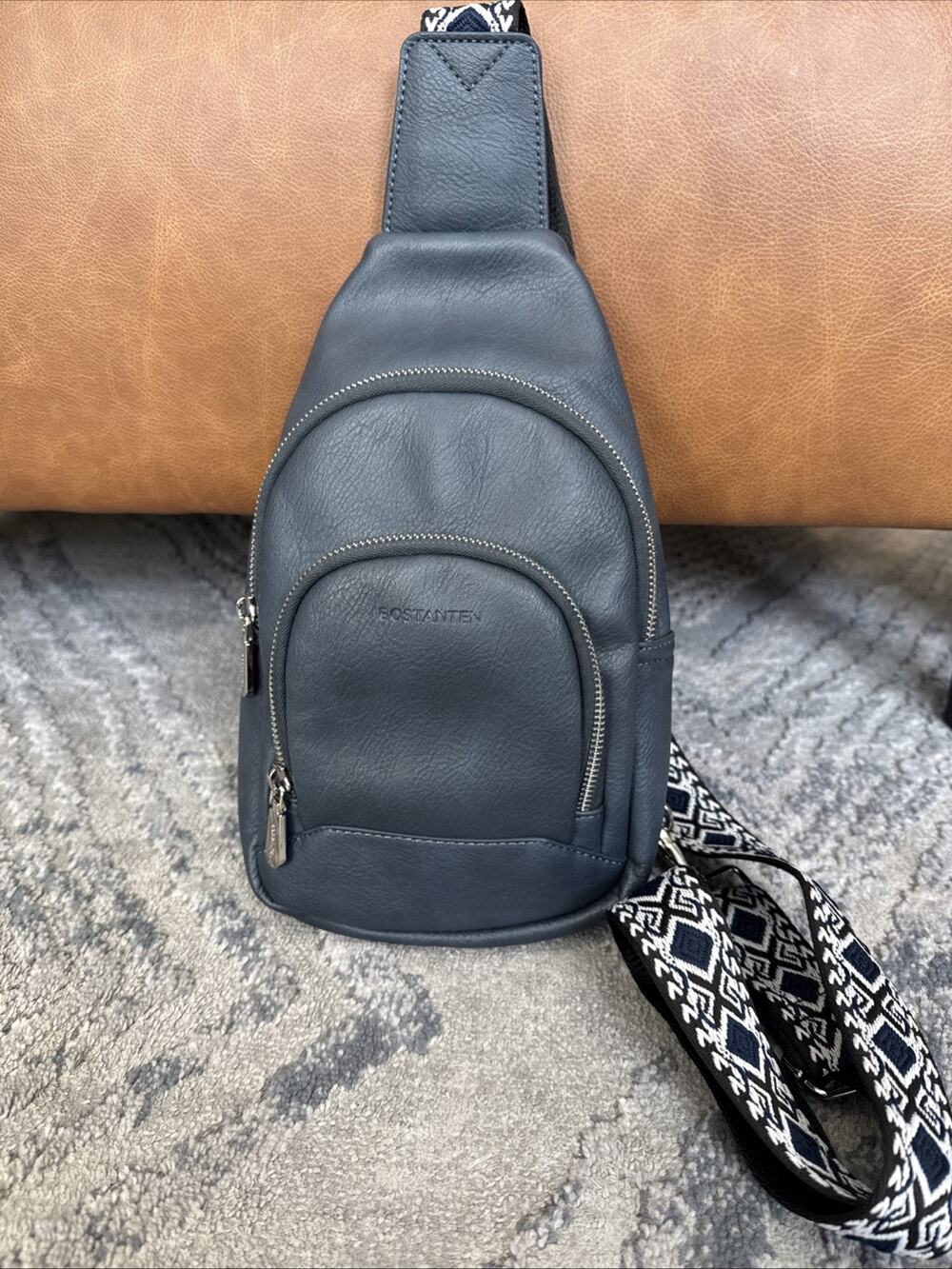 Bostanten Navy Mini Bag leather sling or crossbody bag Aztec Strap